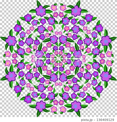 Purple pink round ethnic ornament of flowers 136409129