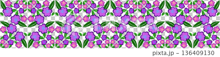 Ethnic seamless border of purple pink flowers Ethnic seamless border of purple pink flowers 136409130