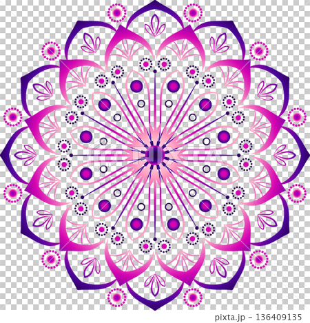 Kaleidoscope round mandala shades of purple pink 136409135