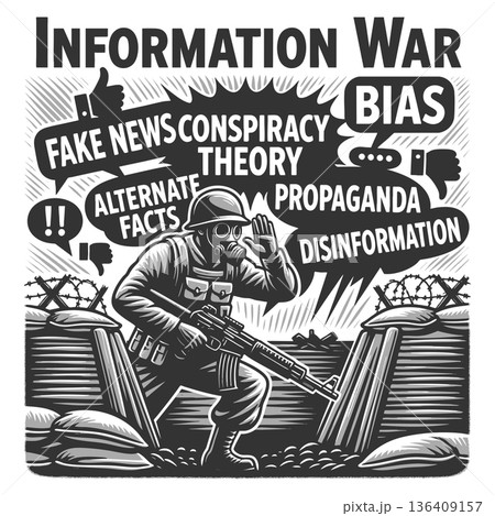 Soldier in war battling fake news and propaganda 136409157