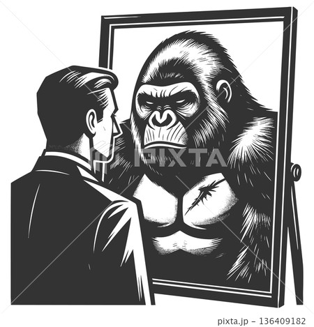 Man sees powerful gorilla reflection in mirror 136409182