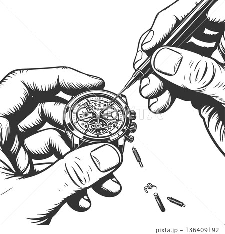 Watchmaker repairing mechanical wristwatch raster Watchmaker repairing mechanical wristwatch raster 136409192