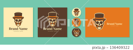 Gentleman skull logo set vector illustration for barber shop and craft brewery branding. 136409322