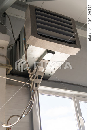 Industrial ventilation unit with air duct and louvered diffuser Industrial ventilation unit with air duct and louvered diffuser 136409596