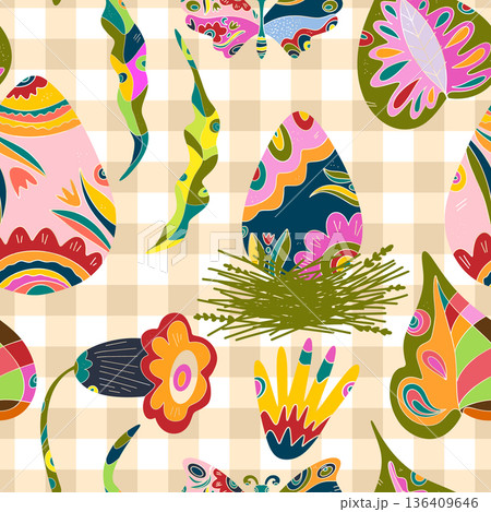 vector seamless pattern with tropical plants, leaves and flowers 136409646