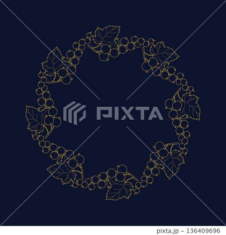 Luxury Gold Berry Currant Wreath on Navy Blue Background. Vector illustration Luxury Gold Berry Currant Wreath on Navy Blue Background. Vector illustration 136409696
