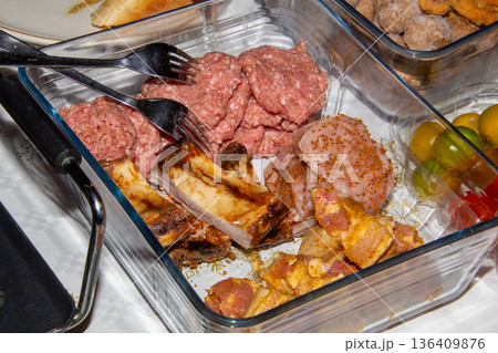 Platter of raw meat for gourmets 136409876