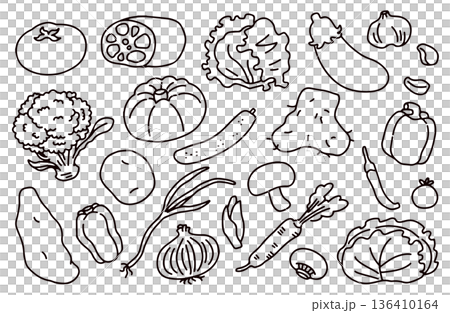 Vegetable line drawing illustration set Vegetable line drawing illustration set 136410164