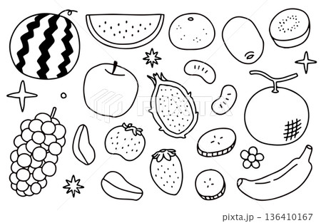 フルーツの線画イラストセット フルーツの線画イラストセット 136410167