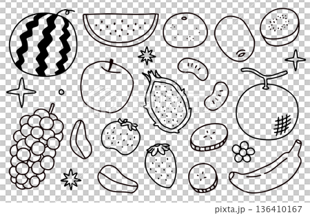 フルーツの線画イラストセット フルーツの線画イラストセット 136410167