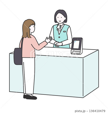 来院者の受付をするビジネス女性のイメージイラスト 136410479