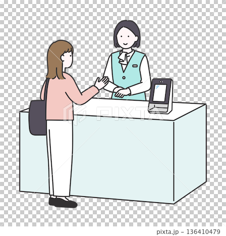 来院者の受付をするビジネス女性のイメージイラスト 136410479