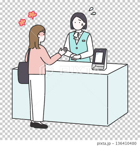 一位女商人正在處理一位憤怒的訪客的插圖 136410480