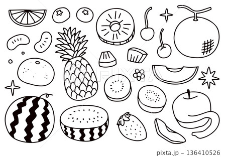フルーツの線画イラストセット フルーツの線画イラストセット 136410526