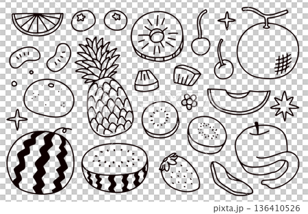 フルーツの線画イラストセット フルーツの線画イラストセット 136410526
