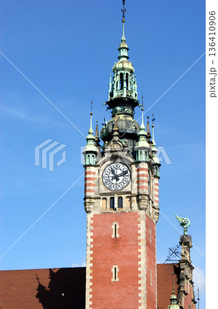 clock tower in a historic brick building clock tower in a historic brick building 136410906
