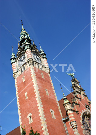 clock tower in a historic brick building clock tower in a historic brick building 136410907