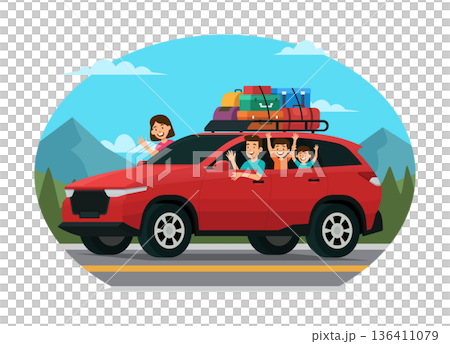 Family going on a road trip illustration 136411079