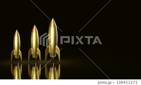 Luxury Business Growth Stages With Golden Rockets 3d render. 136411171