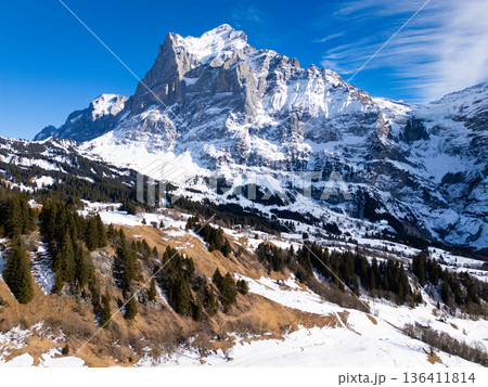 Wetterhorn Mountain in Winter. Switzerland. Aerial View 136411814