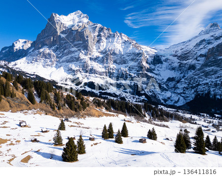 Wetterhorn Mountain in Winter. Switzerland. Aerial View 136411816