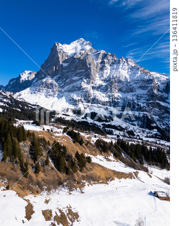 Wetterhorn Mountain in Winter. Switzerland. Aerial View Wetterhorn Mountain in Winter. Switzerland. Aerial View 136411819