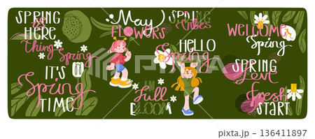 Spring Lettering Quotes Illustration Set Spring Lettering Quotes Illustration Set 136411897