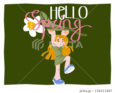 Spring Character With Floral Lettering Spring Character With Floral Lettering 136411907
