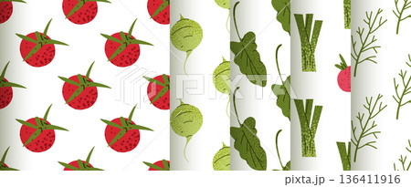 Spring Salad Seamless Pattern Set Spring Salad Seamless Pattern Set 136411916