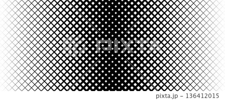 Thick to thin net pattern gradient. Fading grid gradation texture background. Black repeated mesh backdrop for overlay, print, cover, banner, poster. Vanishing overlapping lattice wallpaper. Vector 136412015