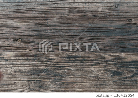 Antique dark wood texture with heavy grain and weathered surface. High quality photo 136412054