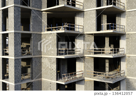 Residential Building Under Construction with Concrete Block Walls. High quality photo Residential Building Under Construction with Concrete Block Walls. High quality photo 136412057