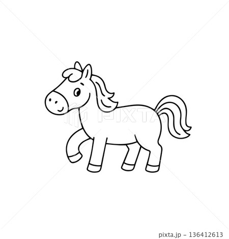 Adorable cartoon pony trotting happily  136412613