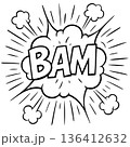 Dynamic comic-style vector illustration featuring the word BAM with an explosive visual effect. Perfect for pop art themes, comics, or retro design projects. 136412632