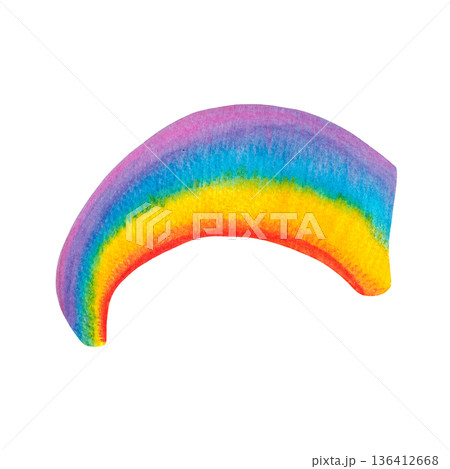 Half-circle rainbow, hand-drawn watercolor illustration. Drawing for scrapbooking, stickers, print. Summer, spectrum, colors, optics, joy Half-circle rainbow, hand-drawn watercolor illustration. Drawing for scrapbooking, stickers, print. Summer, spectrum, colors, optics, joy 136412668