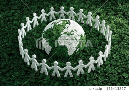 Diverse Group of People Holding Hands Around a Glowing Earth with Green Nature Background Diverse Group of People Holding Hands Around a Glowing Earth with Green Nature Background 136413227