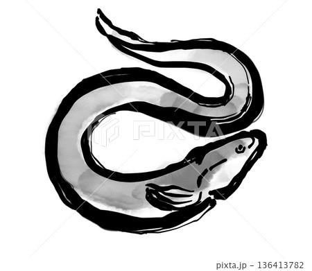 156_筆絵イラスト_ウナギ_モノクロ 156_筆絵イラスト_ウナギ_モノクロ 136413782