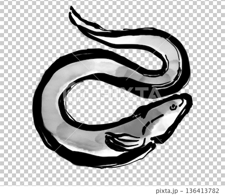156_筆絵イラスト_ウナギ_モノクロ 156_筆絵イラスト_ウナギ_モノクロ 136413782