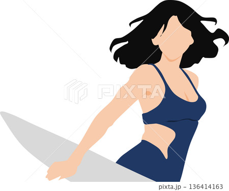 夏の海でサーフィンを楽しむ女性のイラスト 夏の海でサーフィンを楽しむ女性のイラスト 136414163