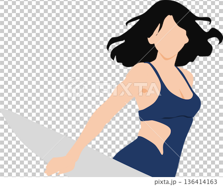 夏の海でサーフィンを楽しむ女性のイラスト 夏の海でサーフィンを楽しむ女性のイラスト 136414163