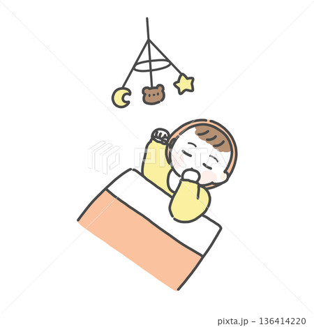 メリーで寝ている赤ちゃんのイラスト 136414220