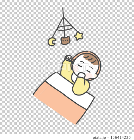 嬰兒睡在歡樂床上的插圖 嬰兒睡在歡樂床上的插圖 136414220