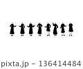 スカートをはいた女性のシンプルでゆるい手描きイラストセット2 136414484