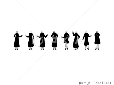 スカートをはいた女性のシンプルでゆるい手描きイラストセット2 スカートをはいた女性のシンプルでゆるい手描きイラストセット2 136414484