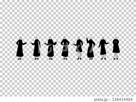 スカートをはいた女性のシンプルでゆるい手描きイラストセット2 スカートをはいた女性のシンプルでゆるい手描きイラストセット2 136414484