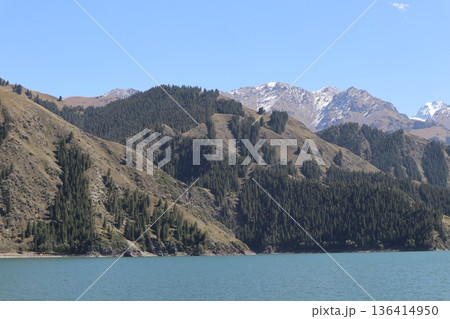 中国シルクロードの旅　ウルムチ天山天池の風景 136414950