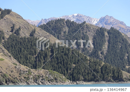 中国シルクロードの旅　ウルムチ天山天池の風景 136414967