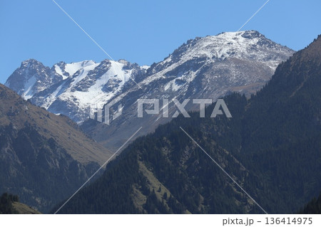 中国シルクロードの旅　ウルムチ天山天池の風景 136414975