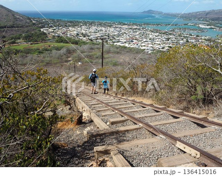 ハワイの人気アクティビティ、ココヘッド・トレイルからの美しい眺望 136415016