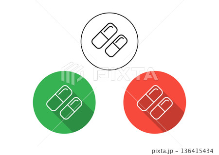 Capsule Pill Icon In Three Colored Circles Representing Medicine And Health Concepts. Capsule Pill Icon In Three Colored Circles Representing Medicine And Health Concepts. 136415434